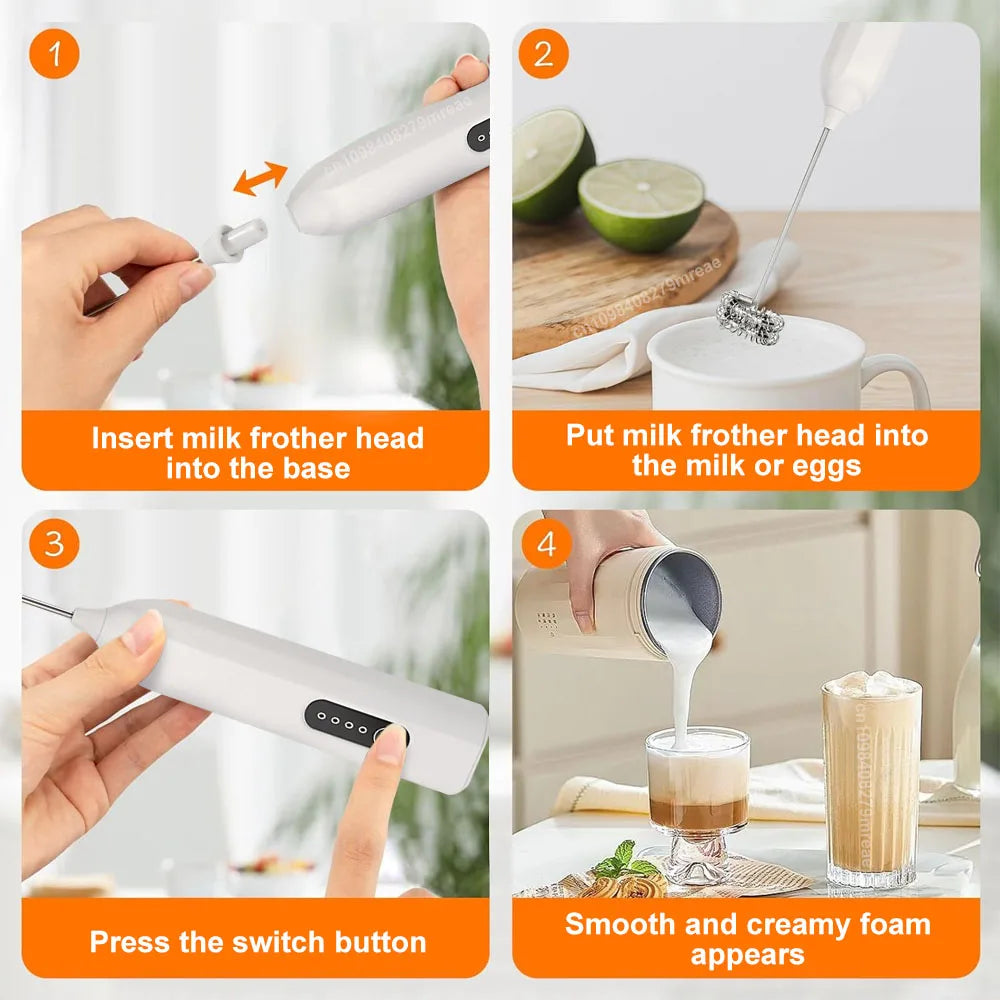 Electric Milk Frother Mini Coffee Whisk Mixer Wireless Milk Foamer Maker Type-C Rechargeable Egg Beater Handheld Stirrer Blender