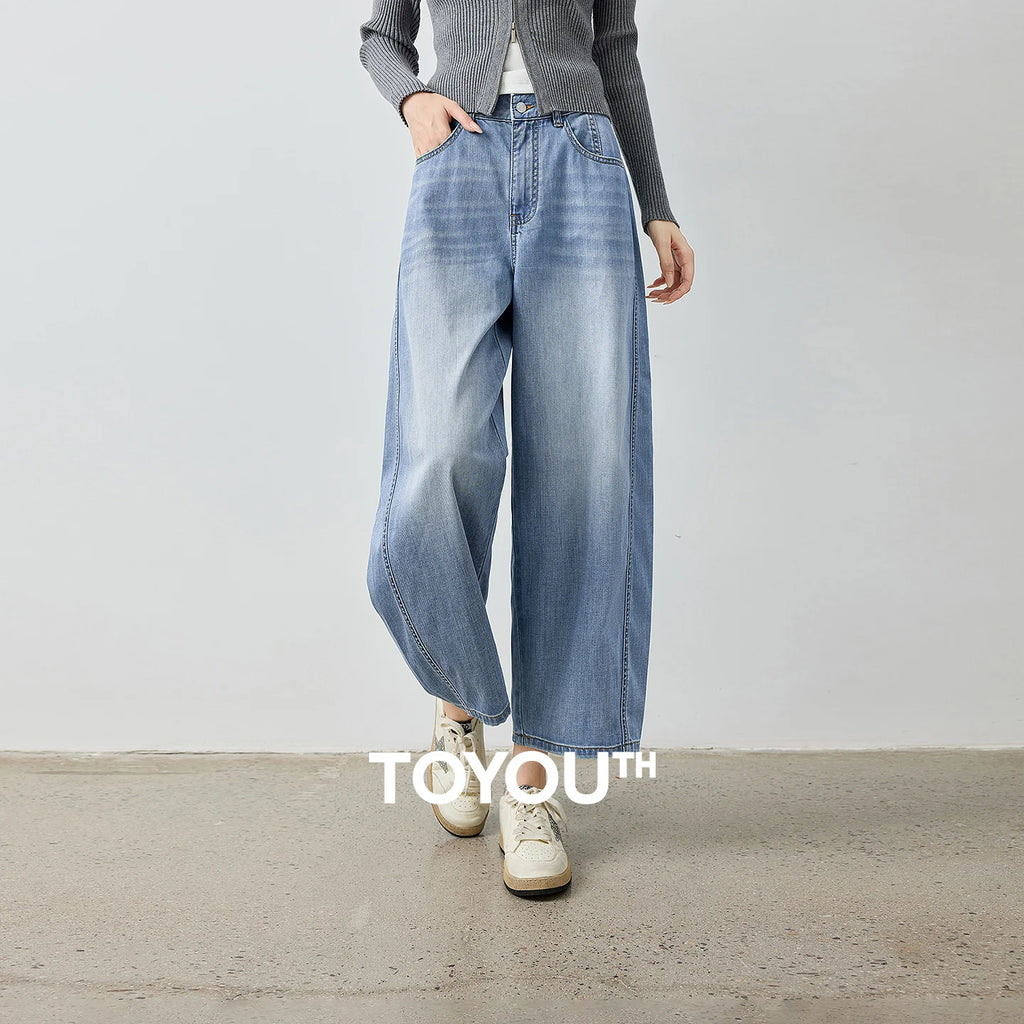 TOYOUTH Jeans da donna 2026 Autunno Nuovi pantaloni cropped a gamba larga deconstruiti con vestibilità snellente