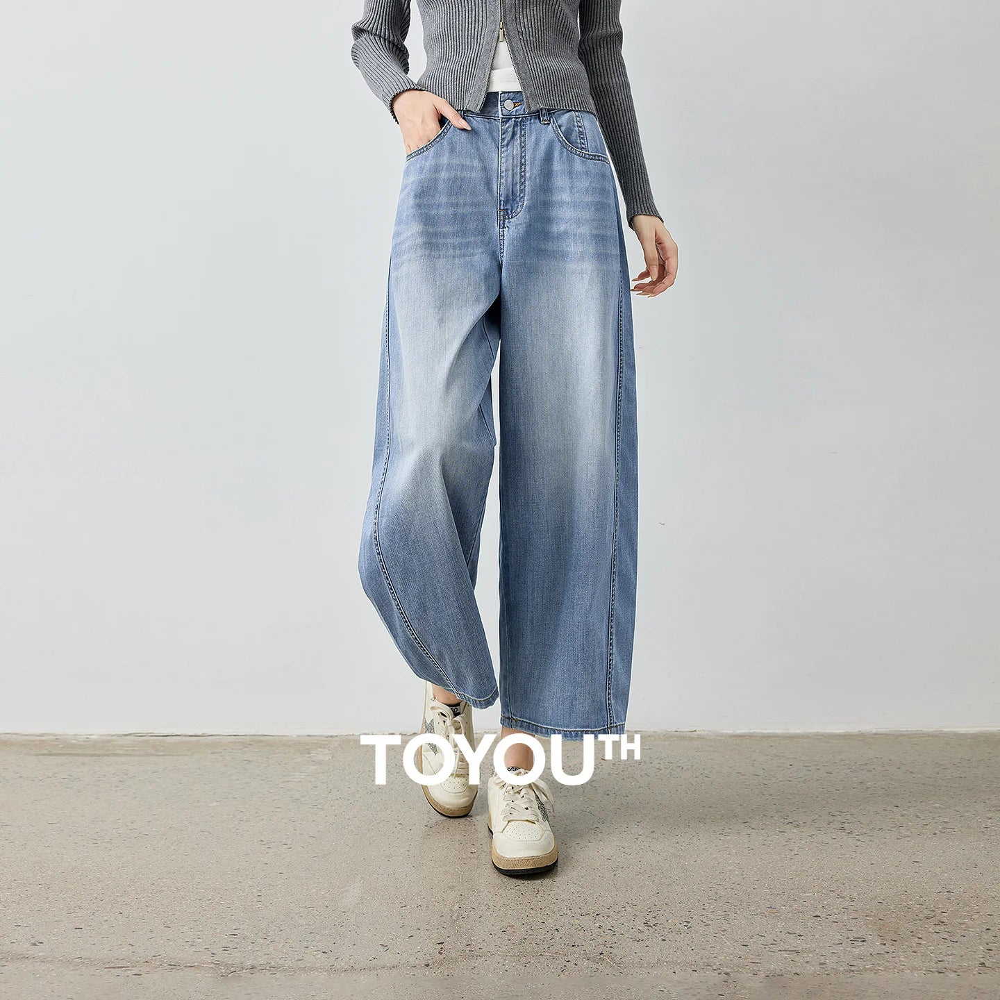 TOYOUTH Jeans da donna 2026 Autunno Nuovi pantaloni cropped a gamba larga deconstruiti con vestibilità snellente