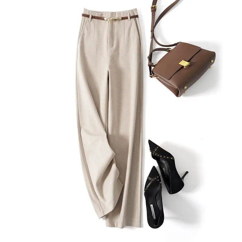 CGC Pantaloni larghi larghi a vita alta alla moda coreana Pantaloni di lana da donna Pantaloni larghi dritti solidi semplici Pantaloni da jogging casual