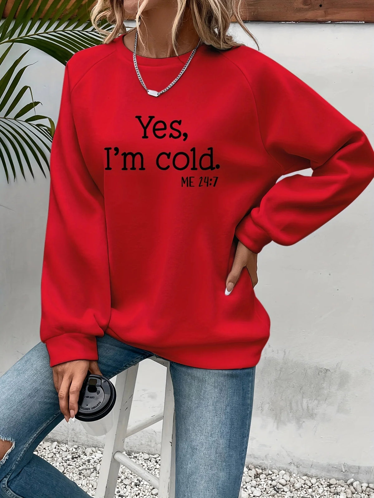 Felpe stampate con lettera Yes I'm Cold per donna maniche lunghe girocollo felpe calde tendenza pullover semplici abbigliamento femminile