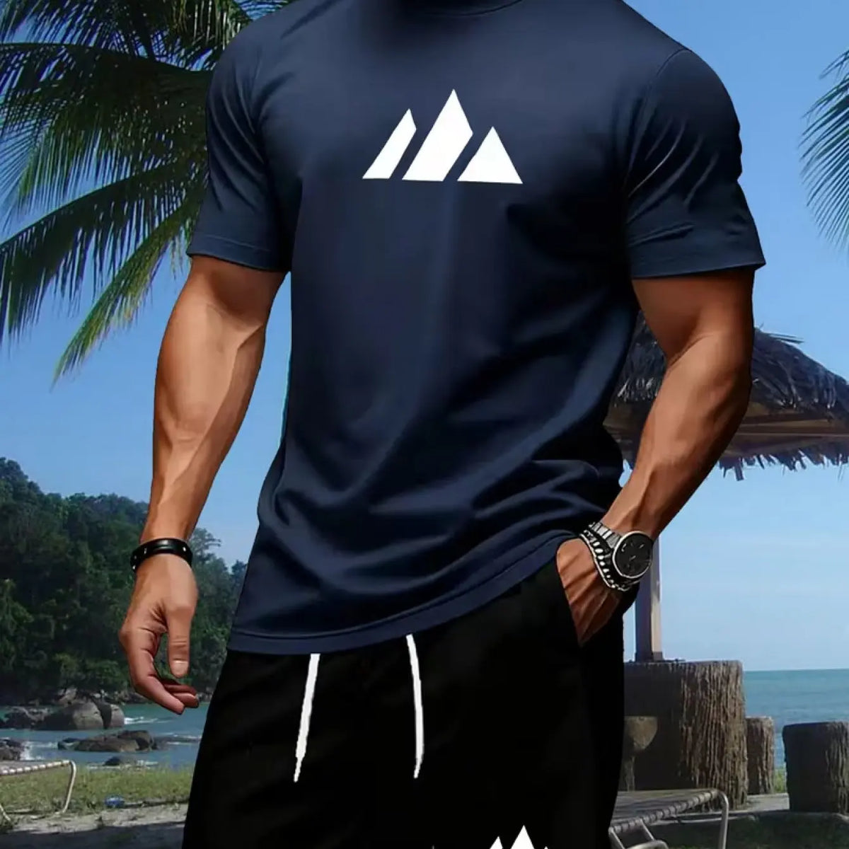Nuovo abbigliamento sportivo estivo da uomo, set due pezzi con t-shirt a maniche corte e pantaloncini, abbigliamento casual traspirante e ad asciugatura rapida.