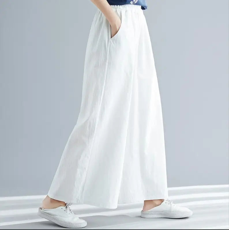 Nuovi pantaloni primaverili da donna in cotone e lino 2026, pantaloni casual a gamba larga autunnali, taglie forti, neri, bianchi, rossi, kaki, 5XL 6XL