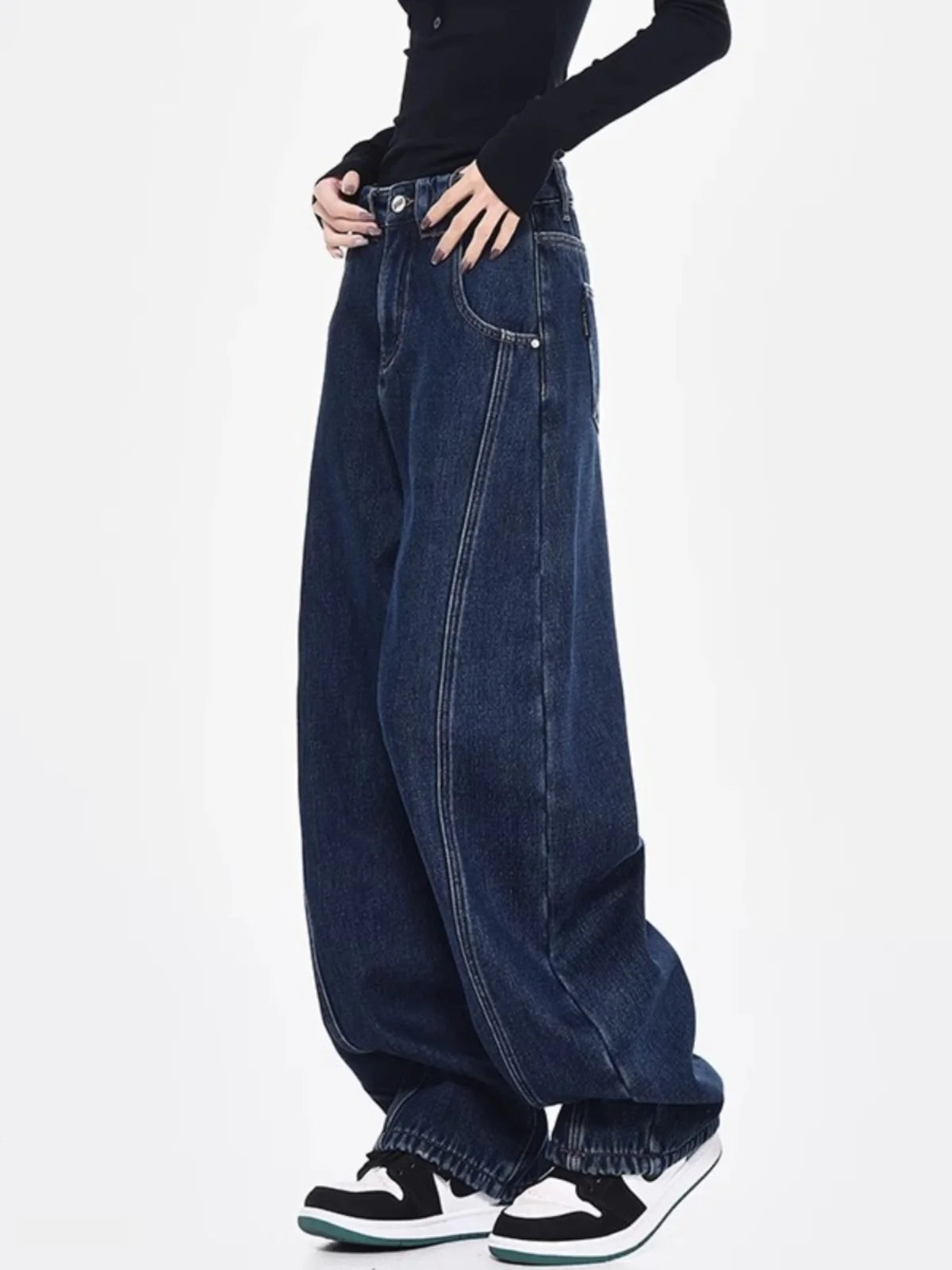 Jeans strappati larghi blu da donna Pantaloni in denim vintage Y2k Harajuku Pantaloni lunghi jeans larghi oversize stile giapponese anni 2000