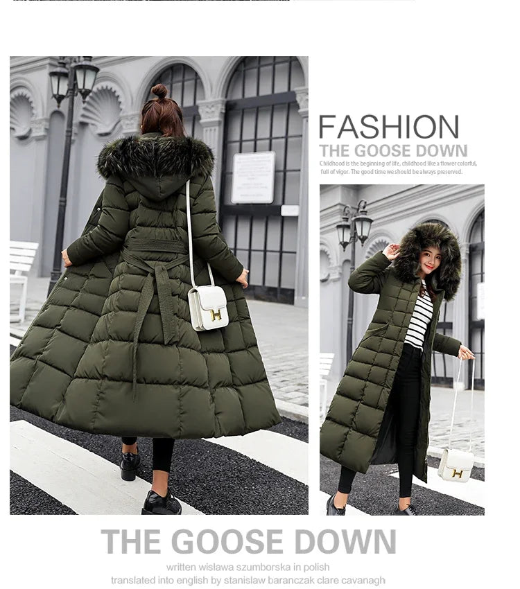 Cappotto Parka lungo in cotone piumino femminile nuovo inverno sopra il ginocchio ampio collo in pelliccia con cappuccio caldo parka spesso soprabito imbottito da donna