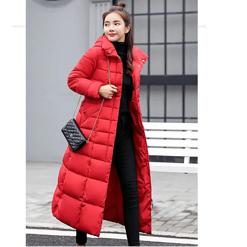 Cappotto Parka lungo in cotone piumino femminile nuovo inverno sopra il ginocchio ampio collo in pelliccia con cappuccio caldo parka spesso soprabito imbottito da donna