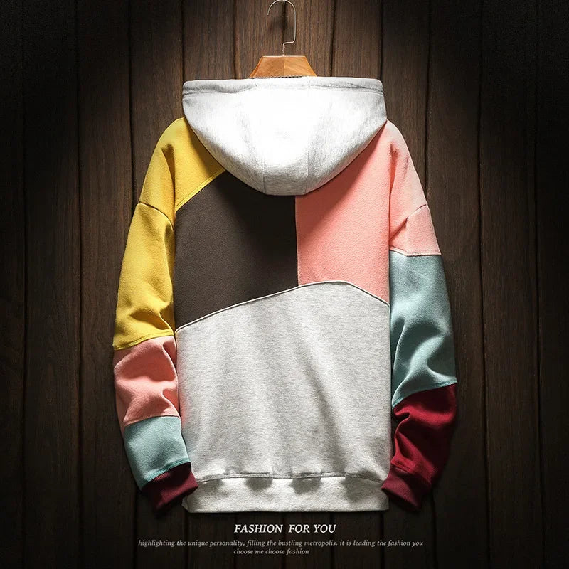 Felpe con cappuccio uomo autunno inverno Casual sciolto Moda uomo mendicante Punk Hip Pop Patchwork velluto Pullover coppie maschio Moda Streetwear