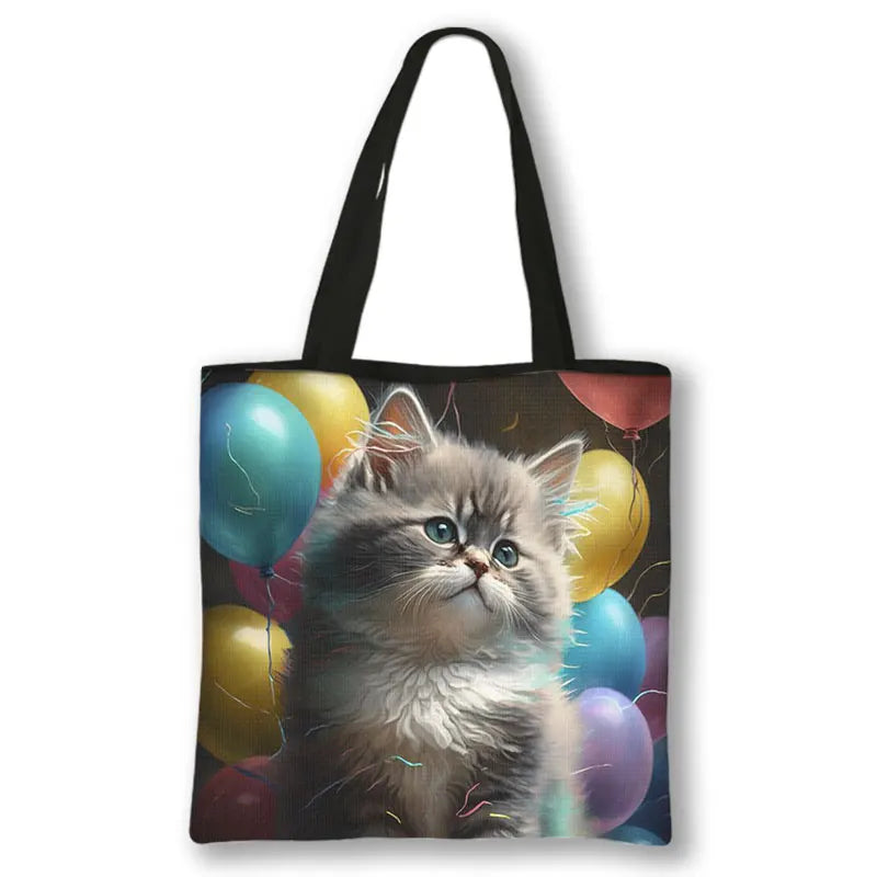 Borsa a tracolla con stampa gattino Kawaii Animali Gatti Cartoon Grafica Totes Borse Borsa da donna di grande capacità Borse shopper riutilizzabili Regalo