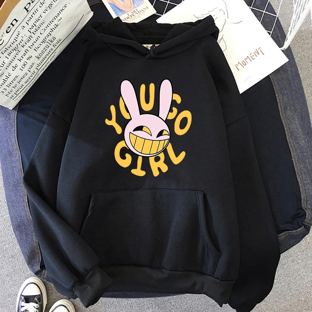 YOU GO GIRL Felpa con cappuccio Digital Circus Jax Moda Donna Harajuku Divertente Felpa con cappuccio con coniglio carino Felpa pullover vintage unisex Cartoon