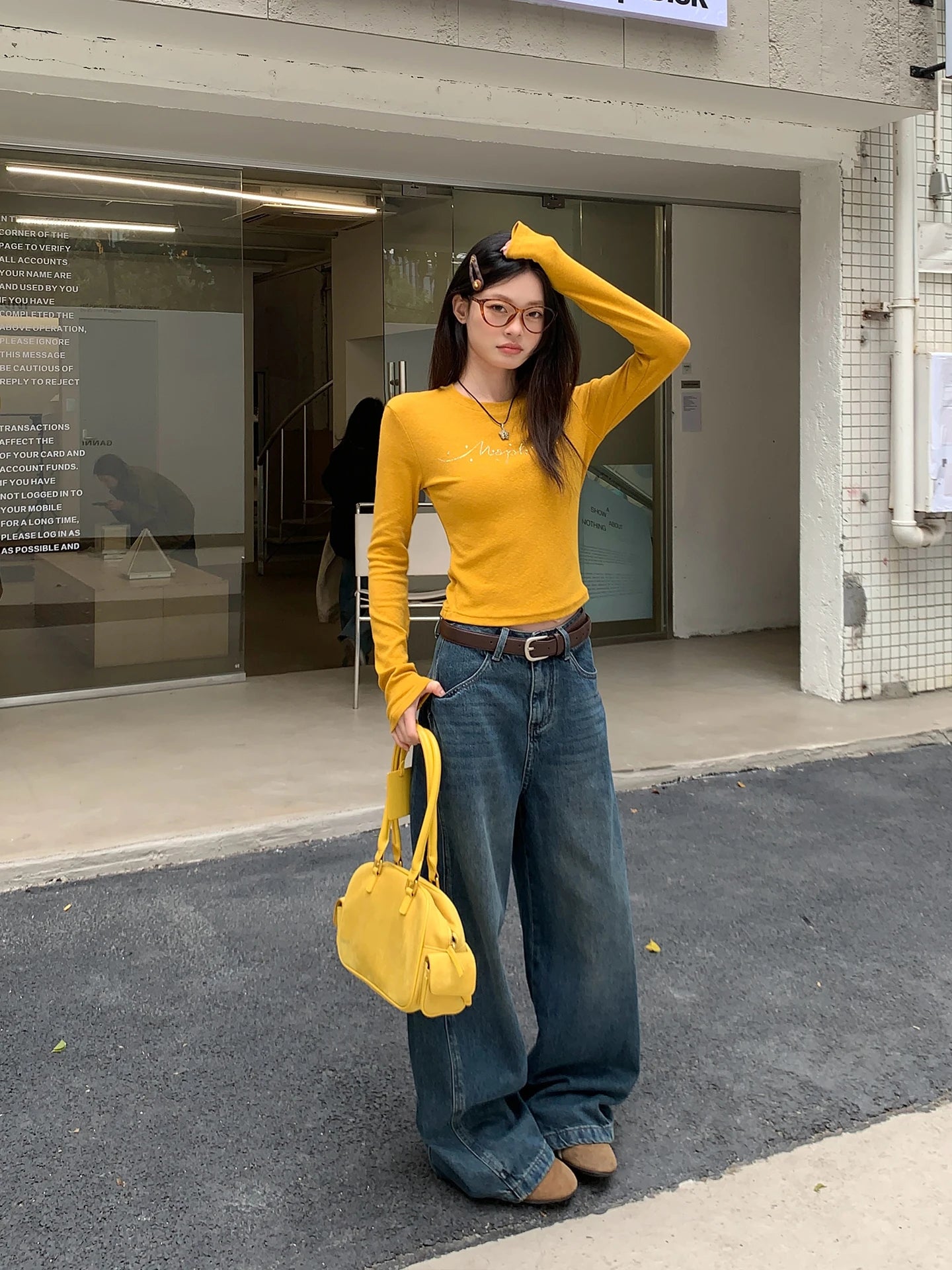 Jeans in denim blu a gamba dritta e vestibilità ampia da donna, pantaloni casual a gamba larga, comodi e rilassanti, stile coreano, per la primavera