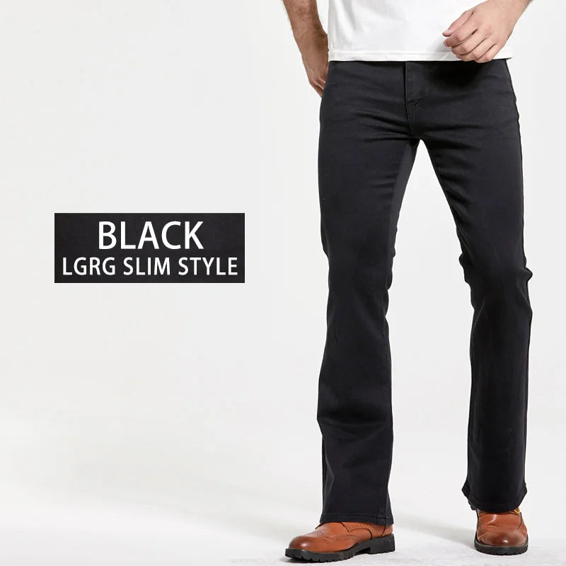 Jeans da uomo con taglio a stivale Pantaloni slim fit blu neri leggermente svasati Pantaloni classici in denim elasticizzato da uomo firmati