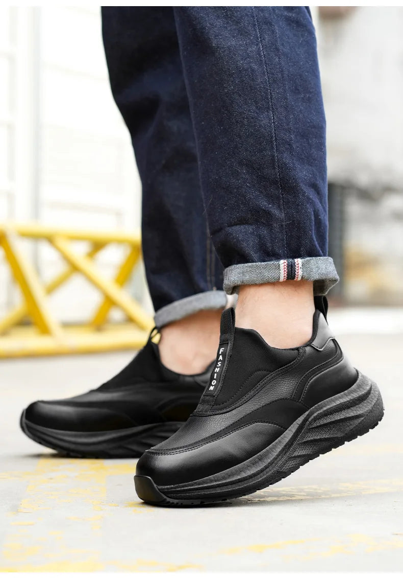 Scarpe da Cuoco in Pelle da Uomo Impermeabili Antiscivolo Resistenti all'Olio, Mocassini Casual da Uomo Resistenti all'Usura