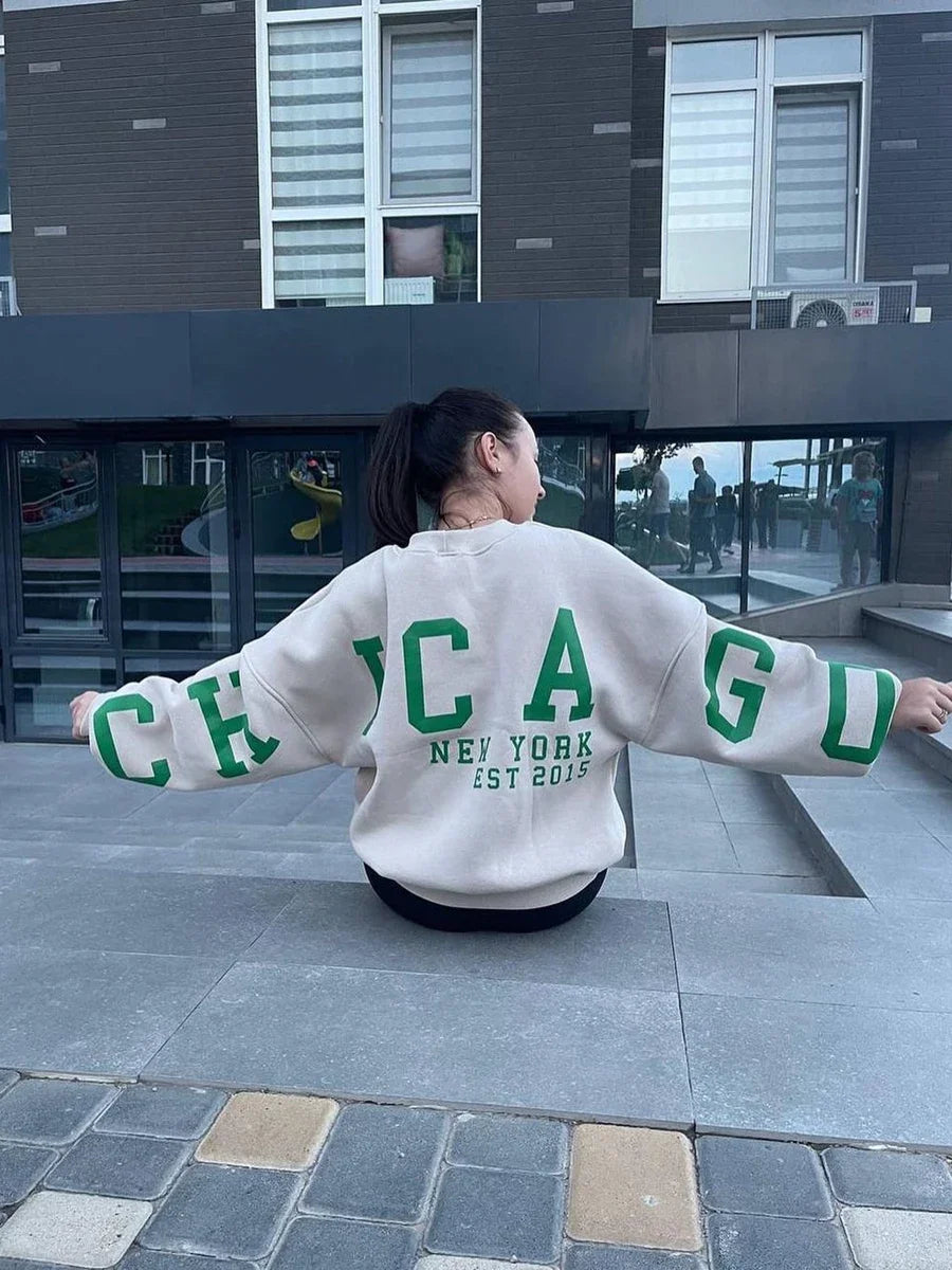 Combhasaki Y2K Grunge Pullover allentato da donna Felpe con stampa di lettere Top a maniche lunghe ispessiti casual Felpa con cappuccio autunnale Streetwear