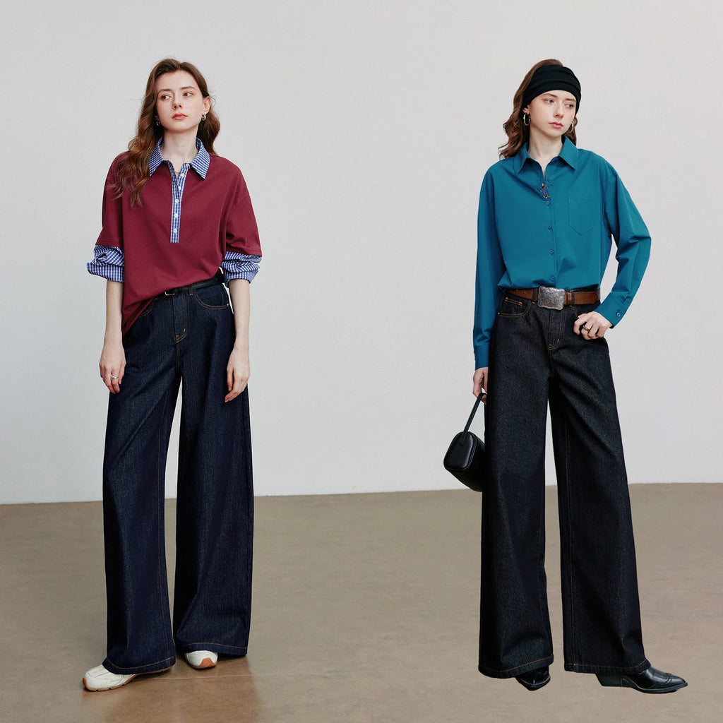 TOYOUTH Jeans denim da donna 2025 Autunno Nuovi pantaloni larghi a banana curvi larghi
