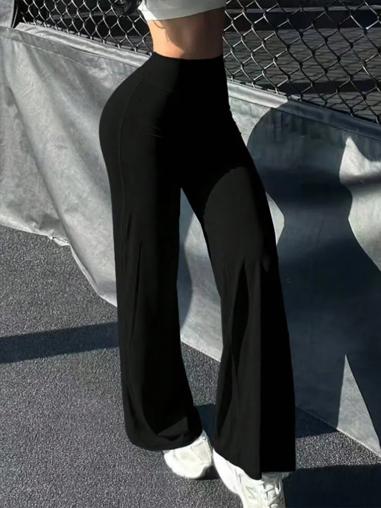 Pantaloni da yoga a vita alta da donna, a gamba dritta, per palestra, effetto seconda pelle, modellanti, a gamba larga, per fitness