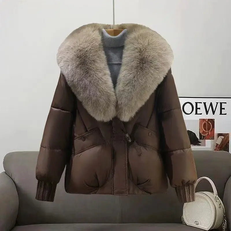 2025 inverno nuovo piumino corto imbottito donna Parka collo di pelliccia cappotti di cotone spesso vestiti nero tuta sportiva casual femminile nuovo