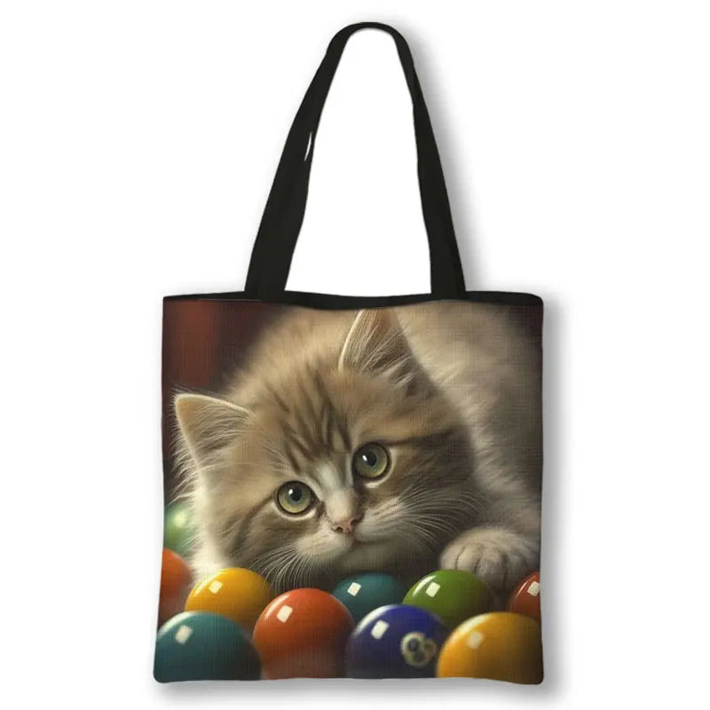Borsa a tracolla con stampa gattino Kawaii Animali Gatti Cartoon Grafica Totes Borse Borsa da donna di grande capacità Borse shopper riutilizzabili Regalo