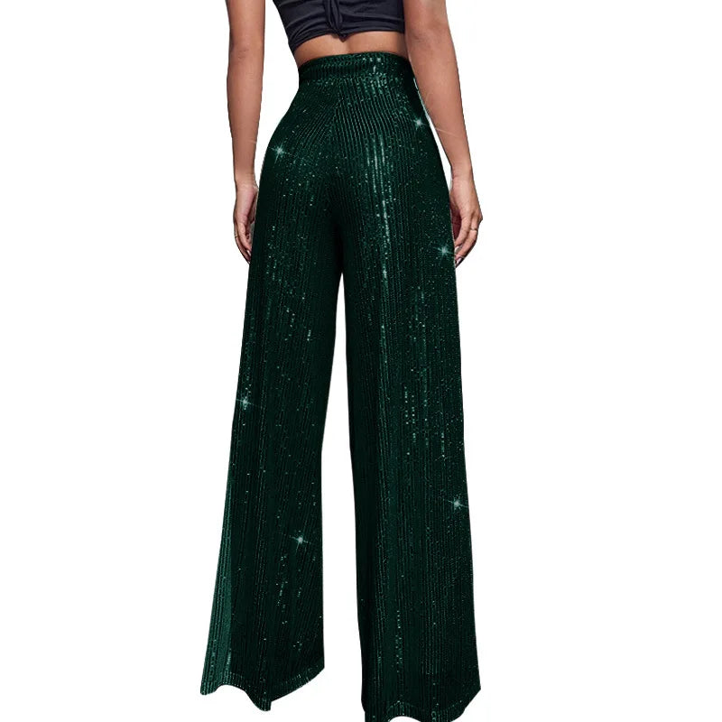 Pantaloni da donna, abbigliamento femminile, vestiti alla moda, pantaloni casual con paillettes, pantaloni eleganti, ampi e fluidi, a gamba larga, hwy5623