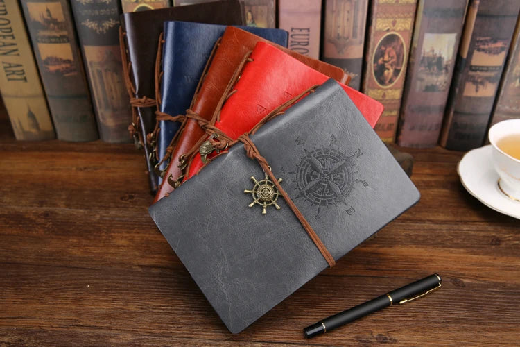 Retro Spiral Notebook Diary Notepad Vintage Pirate Anchors PU Leather Note Book Replaceable Stationery Gift Traveler Journal