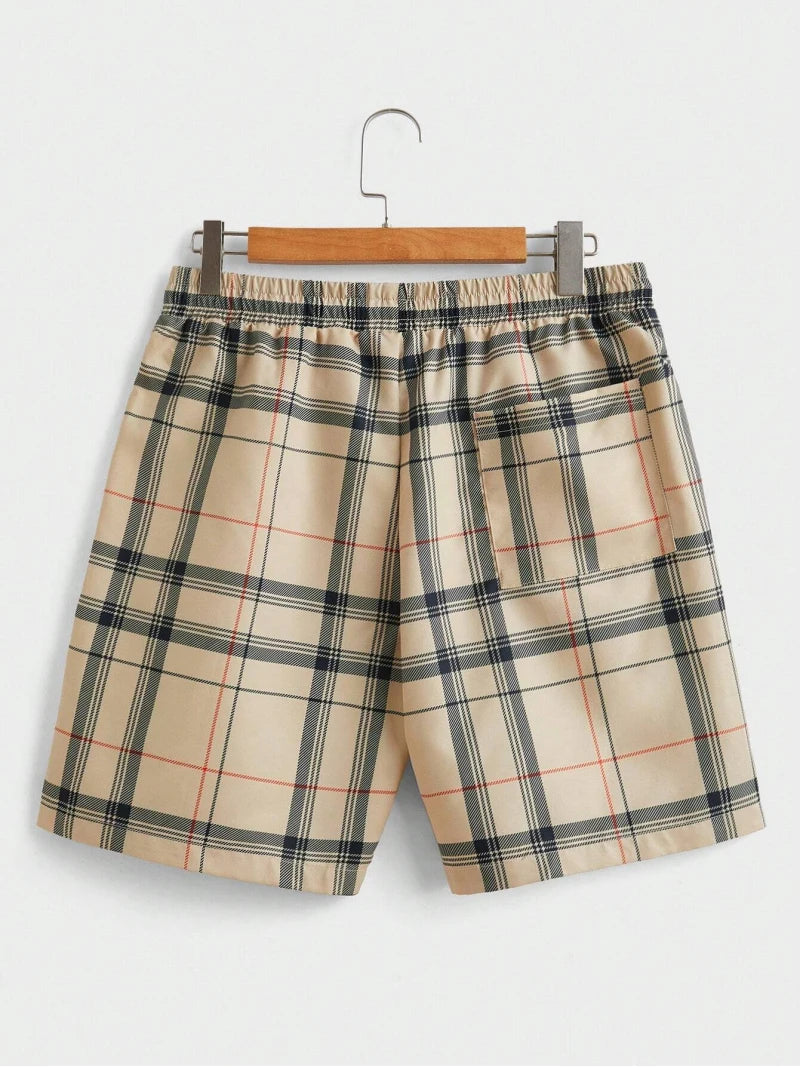 Abito da uomo casual da strada Camicia e pantaloncini con risvolto a maniche corte con motivo stampato scozzese alla moda personalizzato Set da due pezzi da uomo