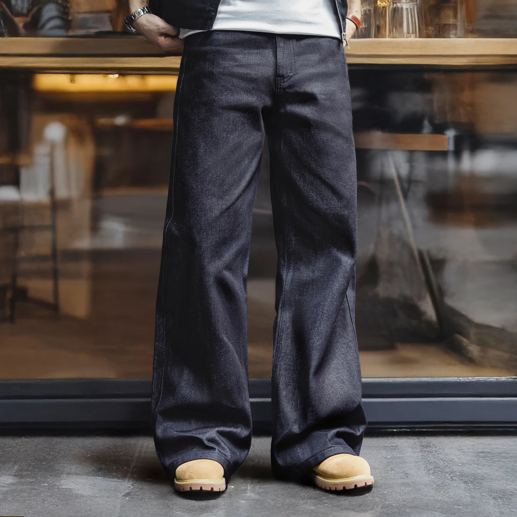 Maden Vintage Jeans da uomo in denim grezzo con cimosa da 15,6 once Pantaloni a gamba larga con cerniera YKK Jeans dritti per l'autunno e l'inverno