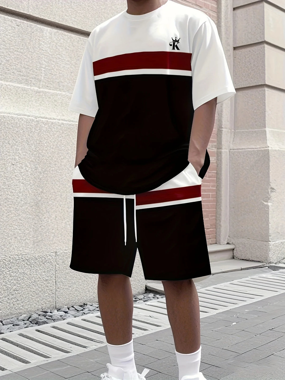 Set sportivo da uomo Set da due pezzi Girocollo Top a maniche corte e pantaloncini Completo da corsa da uomo T-shirt taglie forti T-shirt estiva da uomo