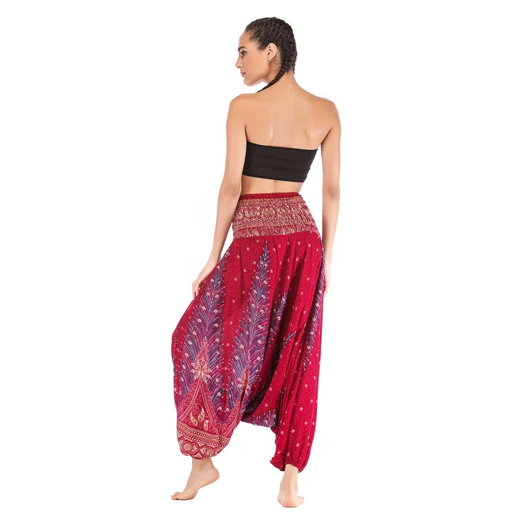 Pantaloni della Boemia Donna Pantalones Mujer Hippie Vita alta Rayon Harem Baggy Boho Yoga Beach Wear Pour Femme Calca Feminina Stampato