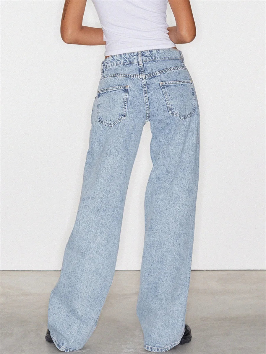 Jeans da donna a gamba larga Pantaloni casual in denim da fidanzato larghi a vita alta Y2K Jeans streetwear dritti Pantaloni jeans mamma
