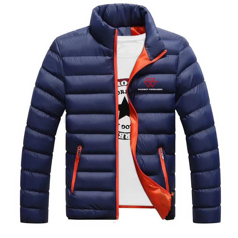 2025 Autunno Inverno Uomo Massey Ferguson Logo Stampa Colletto alla coreana Piumini Moda Cappotto in pile Cerniera calda Felpe con cappuccio sottili
