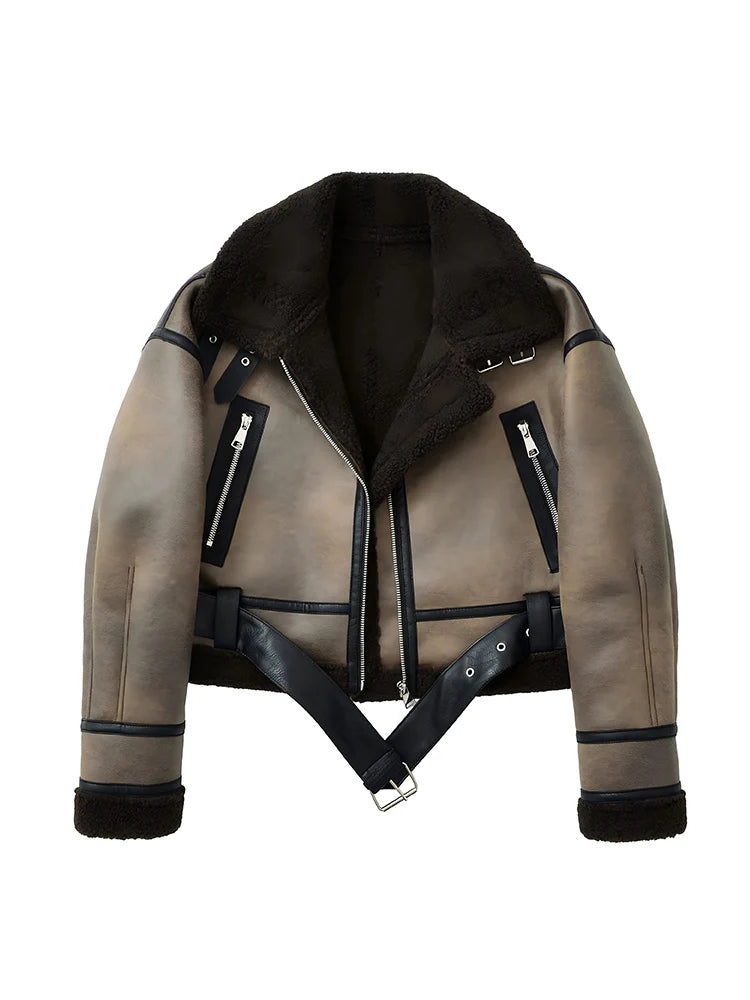 Ailegogo Autunno Inverno Donna Caldo sciolto pelliccia di agnello sintetica Cappotto corto Streetwear Cappotto femminile con cerniera retrò Capispalla