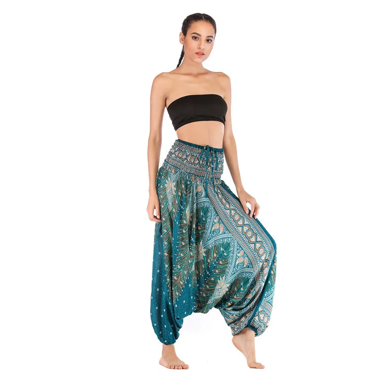 Pantaloni della Boemia Donna Pantalones Mujer Hippie Vita alta Rayon Harem Baggy Boho Yoga Beach Wear Pour Femme Calca Feminina Stampato