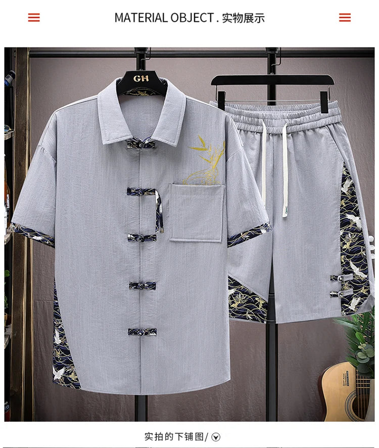 Set estivi uomo moda stampa camicia a maniche corte pantaloncini due pezzi uomo stile cinese Set sciolto Set corto da uomo