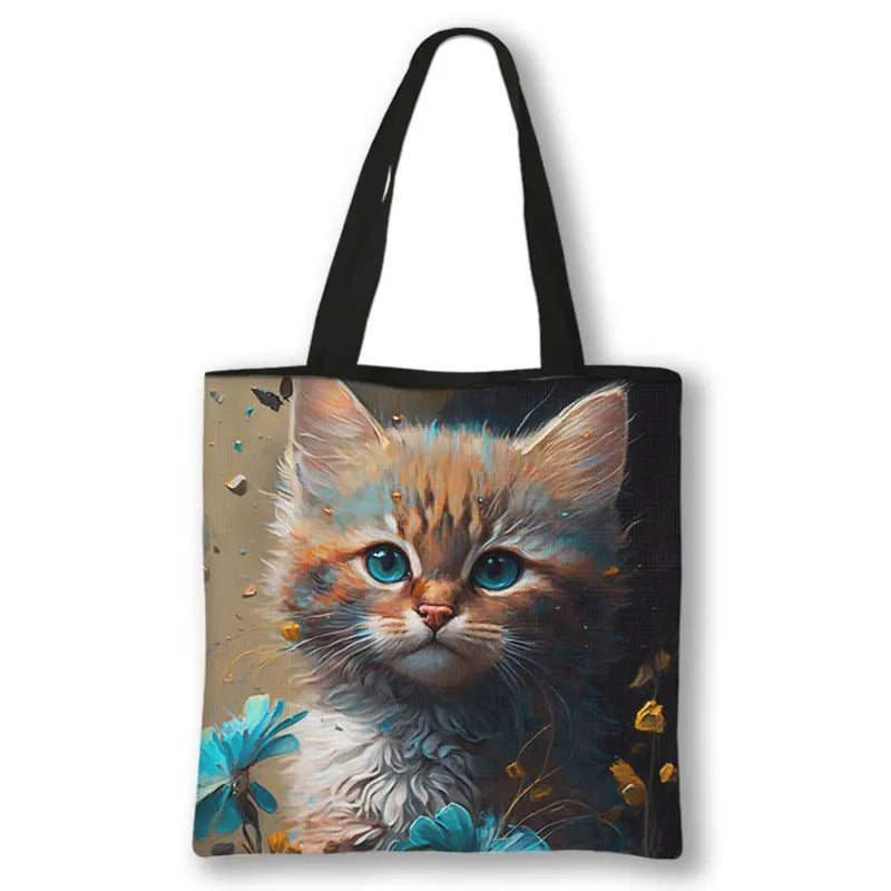 Borsa a tracolla con stampa gattino Kawaii Animali Gatti Cartoon Grafica Totes Borse Borsa da donna di grande capacità Borse shopper riutilizzabili Regalo
