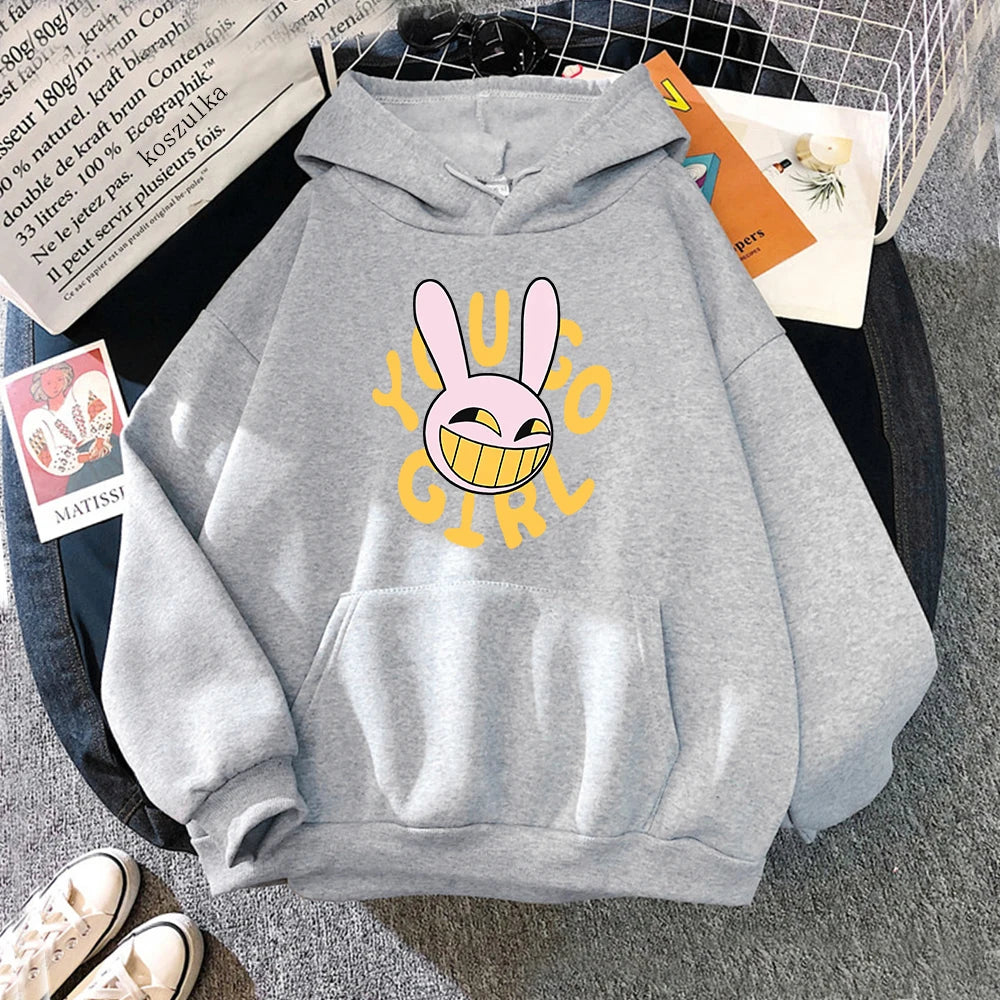 YOU GO GIRL Felpa con cappuccio Digital Circus Jax Moda Donna Harajuku Divertente Felpa con cappuccio con coniglio carino Felpa pullover vintage unisex Cartoon