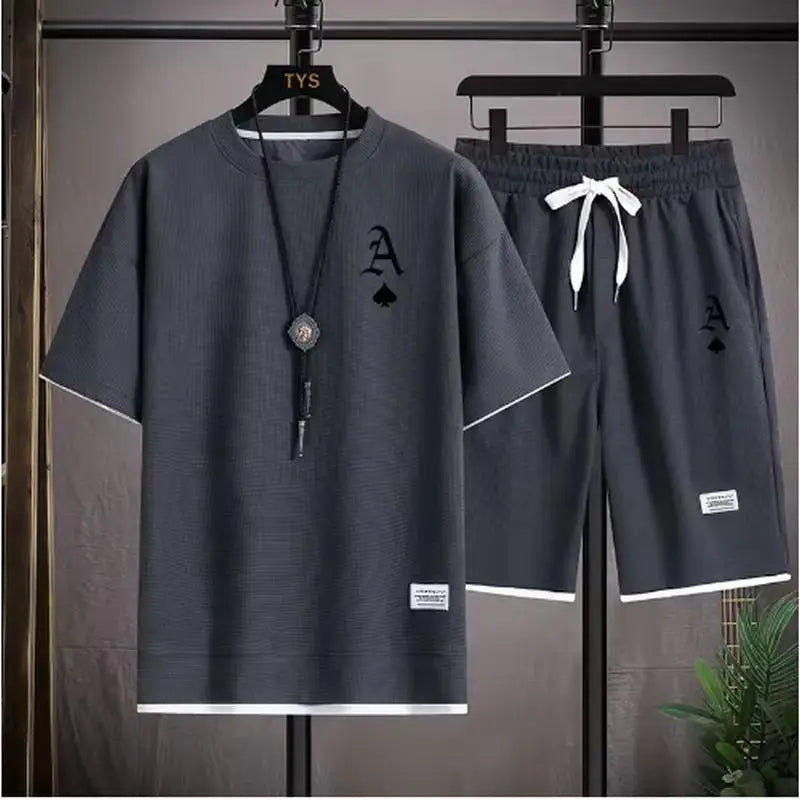 T-shirt a maniche corte da uomo casual alla moda e pantaloncini sportivi estivi all'aperto set da due pezzi casual quotidiano
