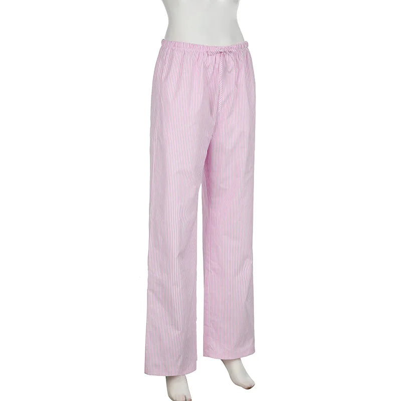 Pantaloni larghi con stampa a righe streetwear Pantaloni da jogging con lacci Moda Y2K Pantaloni larghi Estetici di base anni '90 Pantaloni carini