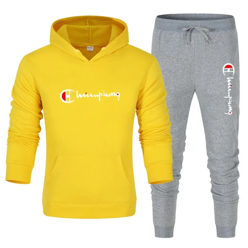 2025 Tuta da uomo Felpa con cappuccio + Pantaloni della tuta 2 pezzi Set Tuta sportiva Casual Jogger Abbigliamento sportivo 2 pezzi Set streetwear maschile