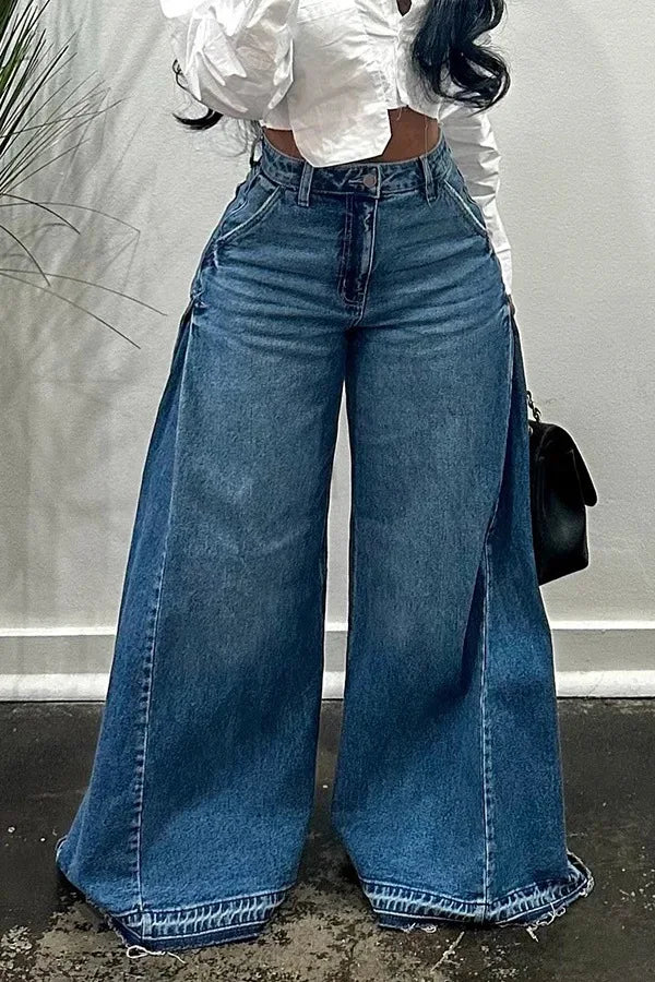Pantaloni jeans svasati a gamba larga larghi alla moda casual impiombati da donna di nuova moda europea americana Pantaloni jeans streetwear femminili