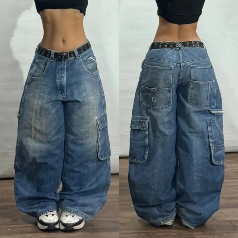 American New Fashion Modello geometrico Jeans larghi ricamati Donna Y2K Harajuku Vintage Hip-hop Pantaloni larghi casual popolari