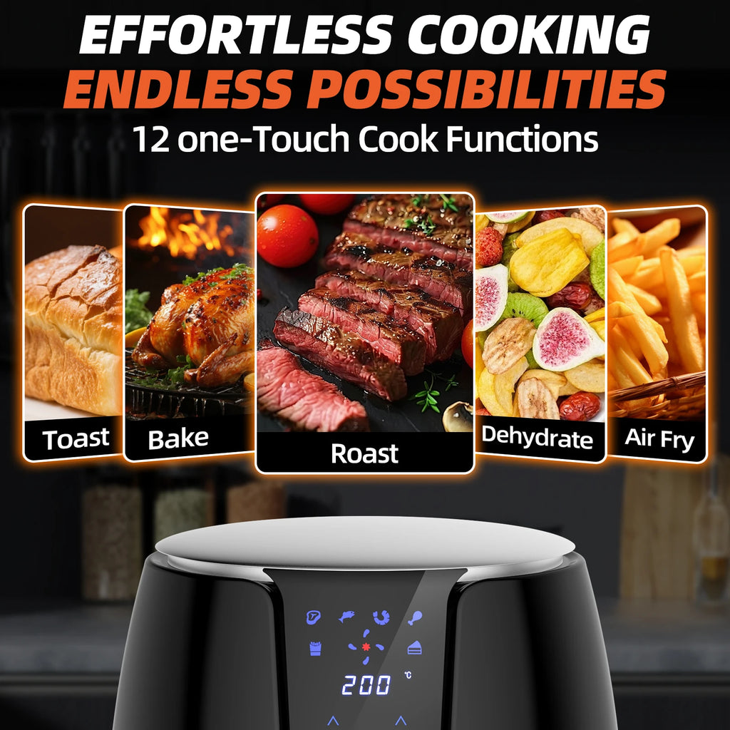 Air Fryer 3.5L 12in1 1500W - 6 Functions (Toast, Air Fry, Roast, Dehydrate) - Dishwasher Safe Basket - Compact 30cm