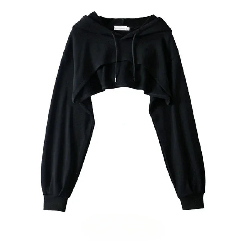 Felpa con cappuccio femminile Personalità Crop irregolare Stile ultra corto Top a maniche lunghe Felpa con spedizione di goccia femminile Y2k