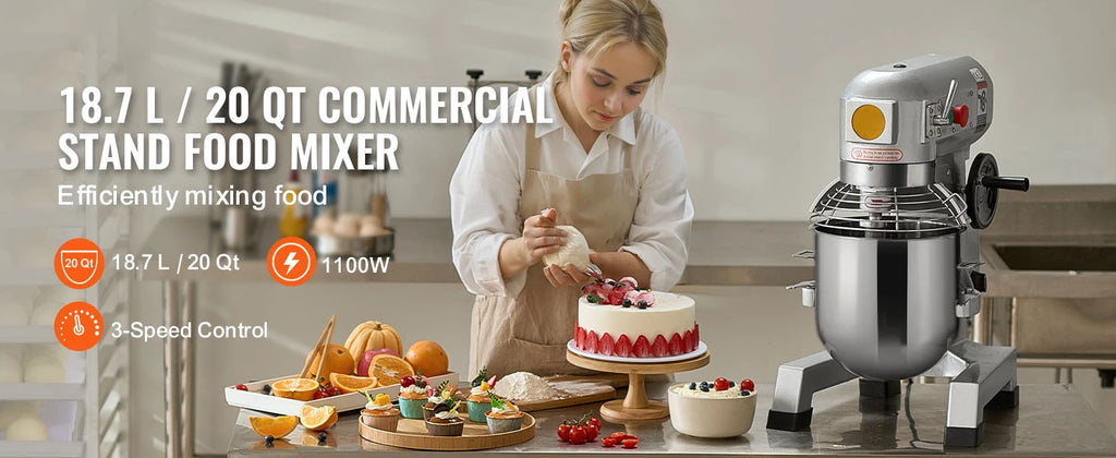 SucceBuy Commercial Food Mixer Commercial Stand Mixer with 3 Speeds Dough Mixer with Stainless Steel Bowl and 3 Attachments