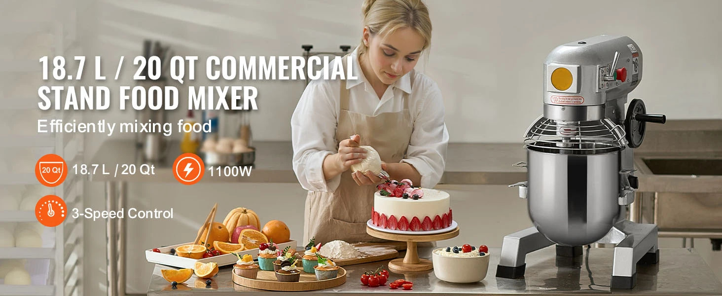 SucceBuy Commercial Food Mixer Commercial Stand Mixer with 3 Speeds Dough Mixer with Stainless Steel Bowl and 3 Attachments