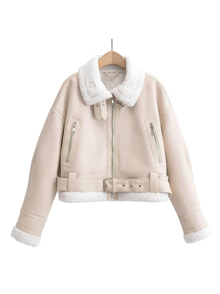 Ailegogo Autunno Inverno Donna Caldo sciolto pelliccia di agnello sintetica Cappotto corto Streetwear Cappotto femminile con cerniera retrò Capispalla