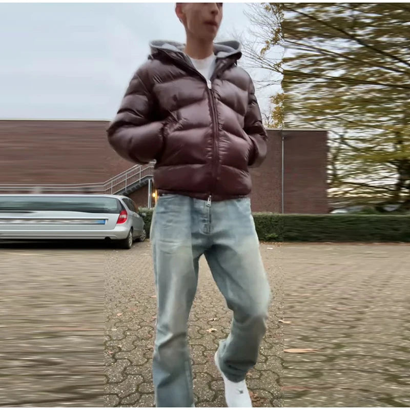 2025 Autunno Inverno Stile neutro Cappotto imbottito in cotone Casual Cerniera con cappuccio Giacca solida Moda Parka caldo a prova di freddo Capispalla