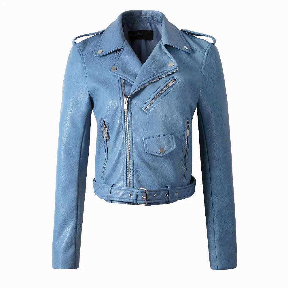 2025 Primavera Autunno Nuova giacca di pelle da donna Abbigliamento da moto Cappotto corto