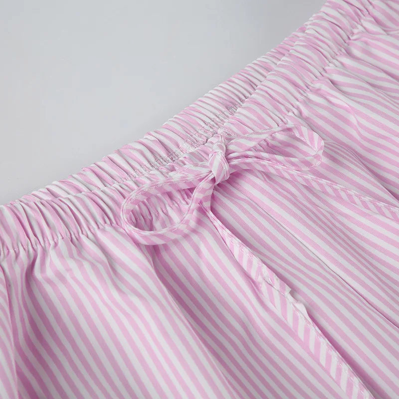 Pantaloni larghi con stampa a righe streetwear Pantaloni da jogging con lacci Moda Y2K Pantaloni larghi Estetici di base anni '90 Pantaloni carini