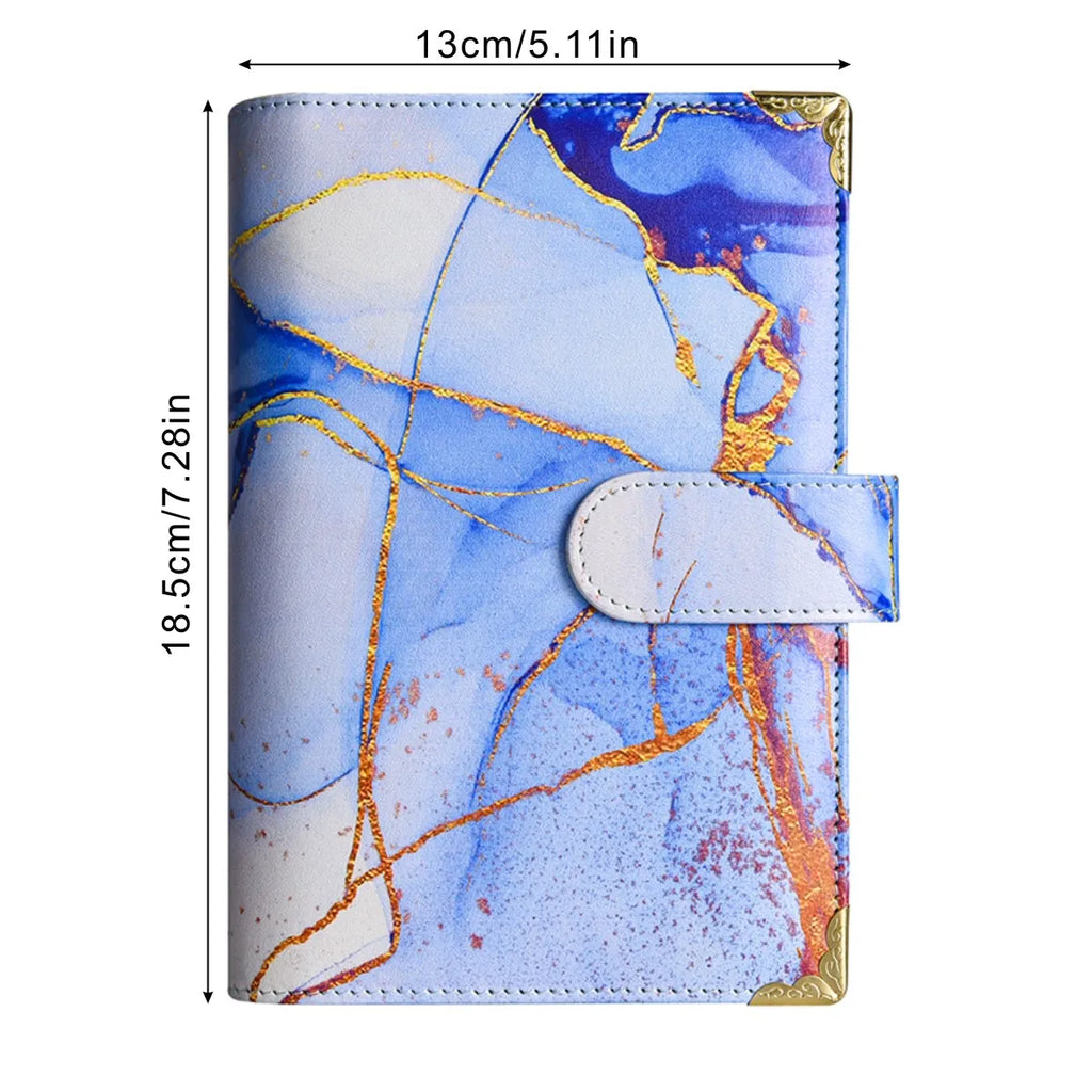 1spc budget card 12 sheets+zipper bag 8 sheets+2 sheets English stickers A6 leather retro marble pattern copper corner accountin