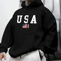 Felpa con Cappuccio da Uomo Autunno-Inverno, Moda Casual, Stampa Grafica Bandiera Americana, Maniche Lunghe, Pullover Caldo