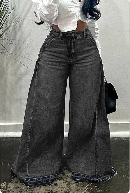 Pantaloni jeans svasati a gamba larga larghi alla moda casual impiombati da donna di nuova moda europea americana Pantaloni jeans streetwear femminili